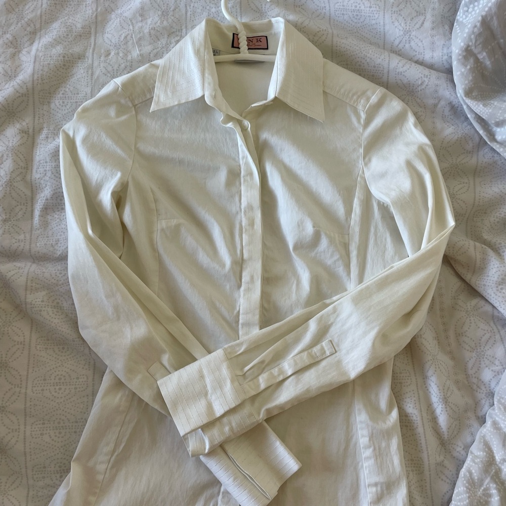 Thomas Pink slim fit white covered button front with point collar
